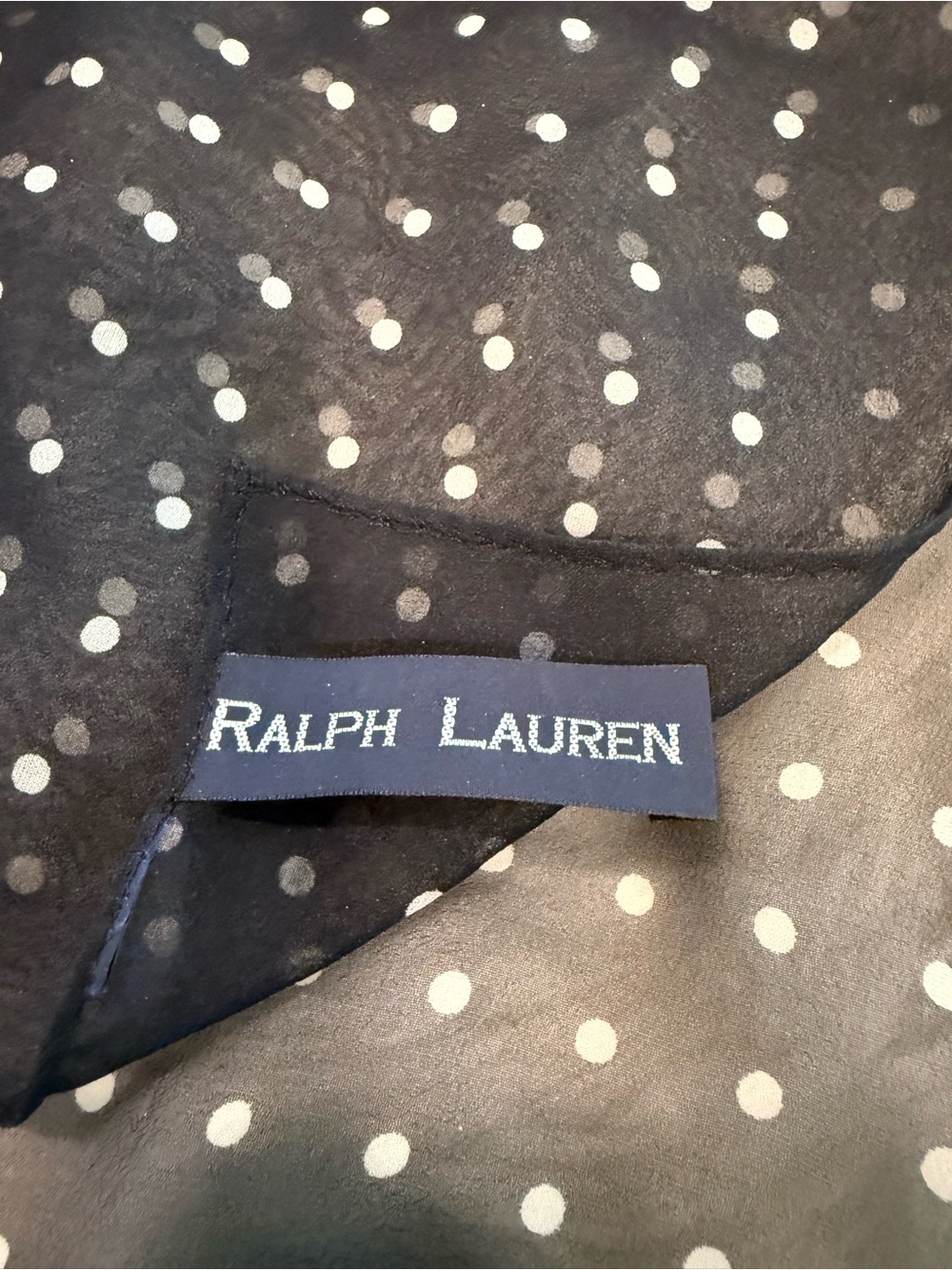 Ralph Lauren Black Polka Dot Silk Scarf Vintage Square